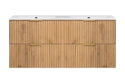 Lave-Mains|3xE Living Meuble vasque, Chêne Craft, 120 (2 x 60) x 57 x 46 cm, poignée dorée, sans plateau
