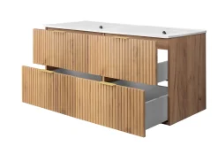 Lave-Mains|3xE Living Meuble vasque, Chêne Craft, 120 (2 x 60) x 57 x 46 cm, poignée dorée, sans plateau
