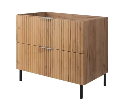 3xE Living Meuble vasque, Chêne Craft, 80 x 77 x 46 cm, poignée argentée, pieds noirs, sans plateau