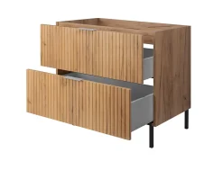 3xE Living Meuble vasque, Chêne Craft, 80 x 77 x 46 cm, poignée argentée, pieds noirs, sans plateau