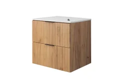 3xE Living Meuble vasque, Chêne Craft, 60 x 57 x 46 cm, poignée noire, sans plateau