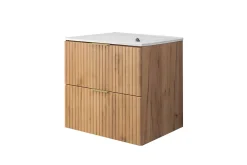 Lave-Mains|3xE Living Meuble vasque, Chêne Craft, 60 x 57 x 46 cm, poignée dorée, sans plateau