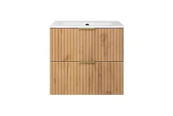 Lave-Mains|3xE Living Meuble vasque, Chêne Craft, 60 x 57 x 46 cm, poignée dorée, sans plateau