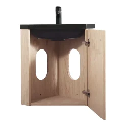 Homesight Meuble vasque d'angle compact suspendu effet chêne + plan vasque noir en résine, Skino