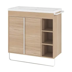 GoodHome Meuble vasque faible profondeur effet bois avec porte-serviette l.85 x H.82 x P.36 cm Maza + plan vasque céramique Nira,