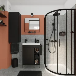 Meuble De Salle De Bains Faible Profondeur|Meuble Vasque|GoodHome Meuble vasque faible profondeur noir avec porte-serviettes l.65 x H.82 x P.36 cm + plan vasque blanc résine, Maza