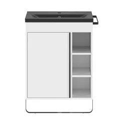 GoodHome Meuble vasque faible profondeur blanc avec porte-serviettes l.65 x H.82 x P.36 cm Maza + plan vasque céramique noir Nira,