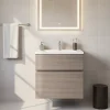 Cooke & Lewis Meuble vasque faible profondeur suspendu effet chêne clair l.60 cm + plan vasque blanc en résine, Calao
