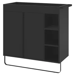 Meuble De Salle De Bains Faible Profondeur|Meuble Vasque|GoodHome Meuble vasque faible profondeur noir avec porte-serviettes l.85 x H.82 x P.36 cms + plan vasque blanc résine, Maza