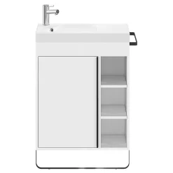 Meuble Vasque|Meuble De Salle De Bains Faible Profondeur|GoodHome Meuble vasque faible profondeur blanc avec porte-serviettes l.65 x H.82 x P.36 cm + plan vasque résine blanc, Maza