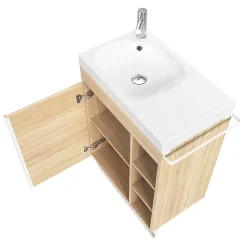 GoodHome Meuble vasque faible profondeur effet bois avec porte-serviettes l.65 x H.82 x P.36 cm Maza + plan vasque résine, Maza