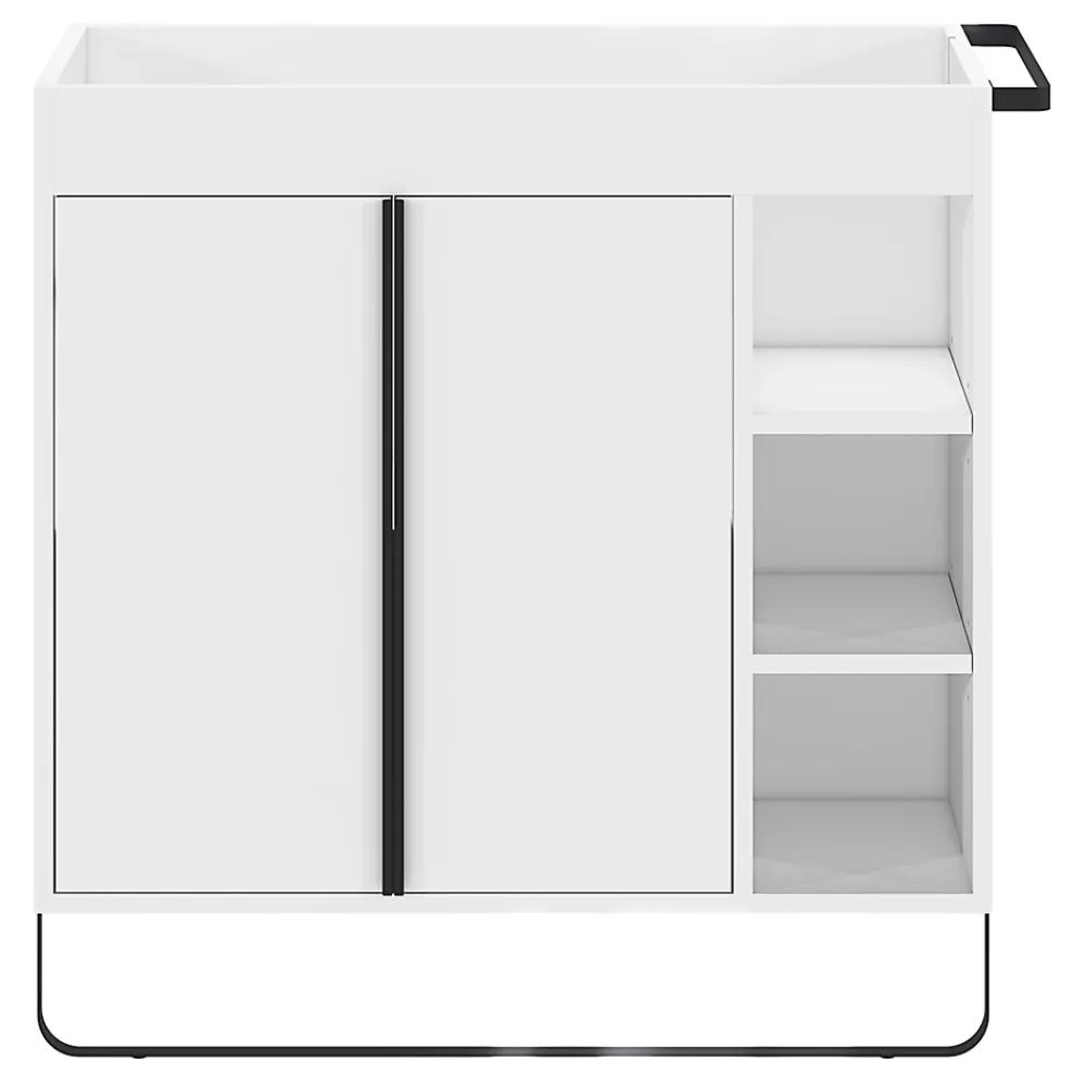 GoodHome Meuble vasque faible profondeur blanc avec porte-serviettes l.85 x H.82 x P.36 cm + plan vasque résine blanc, Maza