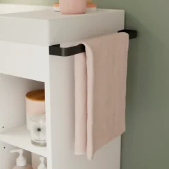 GoodHome Meuble vasque faible profondeur blanc avec porte-serviettes l.85 x H.82 x P.36 cm + plan vasque résine blanc, Maza