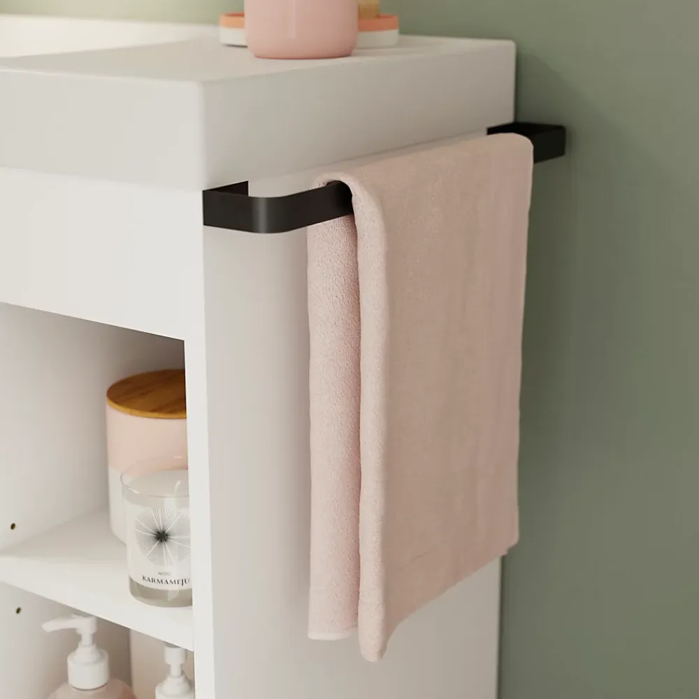 GoodHome Meuble vasque faible profondeur blanc avec porte-serviettes l.85 x H.82 x P.36 cm + plan vasque résine blanc, Maza