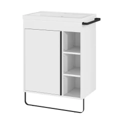 GoodHome Meuble vasque faible profondeur blanc avec porte-serviettes l.65 x H.82 x P.36 cm Maza + plan vasque céramique blanc Nira,