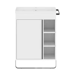GoodHome Meuble vasque faible profondeur blanc avec porte-serviettes l.65 x H.82 x P.36 cm Maza + plan vasque céramique blanc Nira,