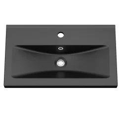 Meuble De Salle De Bains Faible Profondeur|GoodHome Meuble vasque faible profondeur blanc avec porte-serviettes l.85 x H.82 x P.36 cm Maza + plan vasque céramique noir Nira,
