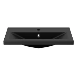 Meuble De Salle De Bains Faible Profondeur|GoodHome Meuble vasque faible profondeur blanc avec porte-serviettes l.85 x H.82 x P.36 cm Maza + plan vasque céramique noir Nira,