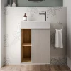 Lave-Mains|Bernstein Meuble vasque Gris soie de salle de bain 55x24x59cm (LxPxH) 1 porte à droite + 2 cases rangement - BELDIVO