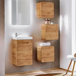Stellameuble Meuble vasque lave main encastrable aspect bois 40cm Aruba Craft