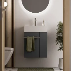 Lave-Mains|Bernstein Meuble vasque lave-main Anthracite mat 45x35x50cm (LxPxH) 1 tiroir + rangement droite + poignée Chrome - COMPACT450