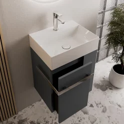 Lave-Mains|Bernstein Meuble vasque lave-main Anthracite mat 45x35x50cm (LxPxH) 1 tiroir + rangement droite + poignée Chrome - COMPACT450