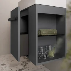 Lave-Mains|Bernstein Meuble vasque lave-main Anthracite mat 45x35x50cm (LxPxH) 1 tiroir + rangement droite + poignée Noir mat - COMPACT450