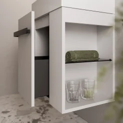 Bernstein Meuble vasque lave-main Blanc mat 45x35x50cm (LxPxH) 1 tiroir + rangement droite + poignée Noir mat - COMPACT450