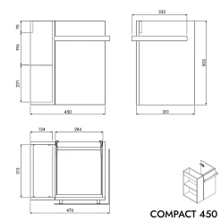 Bernstein Meuble vasque lave-main Blanc mat 45x35x50cm (LxPxH) 1 tiroir + rangement droite + poignée Noir mat - COMPACT450