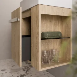 Bernstein Meuble vasque lave-main Chêne miel 45x35x50cm (LxPxH) 1 tiroir + rangement droite + poignée Chrome - COMPACT450