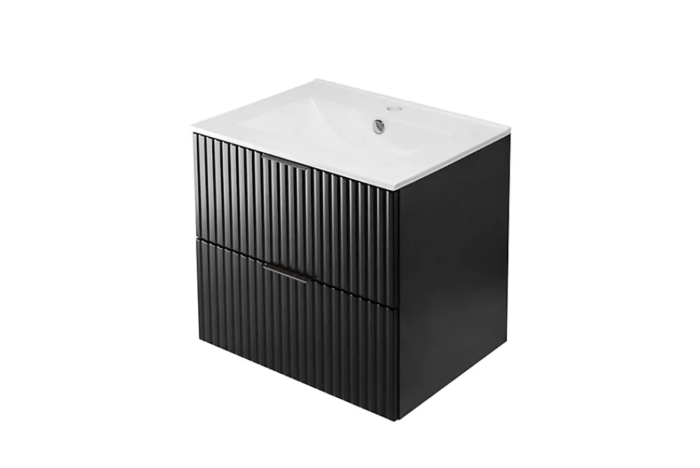 3xE Living Meuble vasque, Noir, 60 x 57 x 46 cm, poignée noire, sans plateau