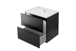 3xE Living Meuble vasque, Noir, 60 x 57 x 46 cm, poignée noire, sans plateau