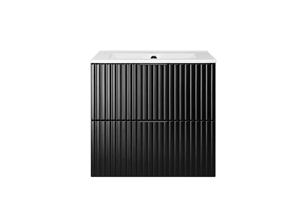 3xE Living Meuble vasque, Noir, 60 x 57 x 46 cm, poignée noire, sans plateau