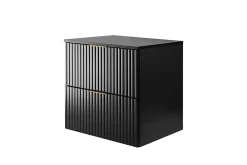 3xE Living Meuble vasque, Noir Mat, 60 x 57 x 46 cm, poignée dorée + Plan de travail