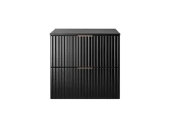 3xE Living Meuble vasque, Noir Mat, 60 x 57 x 46 cm, poignée dorée + Plan de travail