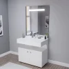Ensemble Meuble De Salle De Bains|Cuisibane Meuble vasque PMR EPURE 90 cm avec miroir led Elégance et caisson roulant - Blanc brillant