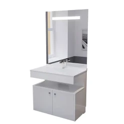 Ensemble Meuble De Salle De Bains|Cuisibane Meuble vasque PMR EPURE 90 cm avec miroir led Elégance et caisson roulant - Blanc brillant