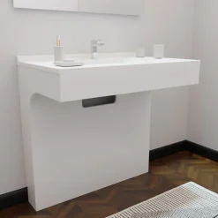 Ensemble Meuble De Salle De Bains|Cuisibane Meuble vasque PMR EPURE 90 cm avec miroir led Elégance et caisson roulant - Blanc brillant