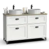 Meuble Sous-Vasque|Pegane Meuble vasque pour salle de bain coloris blanc, chêne cambrian - Longueur 120 x Profondeur 47 x hauteur 80 cm