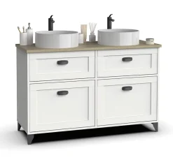 Meuble Sous-Vasque|Pegane Meuble vasque pour salle de bain coloris blanc, chêne cambrian - Longueur 120 x Profondeur 47 x hauteur 80 cm