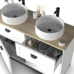 Meuble Sous-Vasque|Pegane Meuble vasque pour salle de bain coloris blanc, chêne cambrian - Longueur 120 x Profondeur 47 x hauteur 80 cm