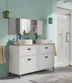 Meuble Sous-Vasque|Pegane Meuble vasque pour salle de bain coloris blanc, chêne cambrian - Longueur 120 x Profondeur 47 x hauteur 80 cm