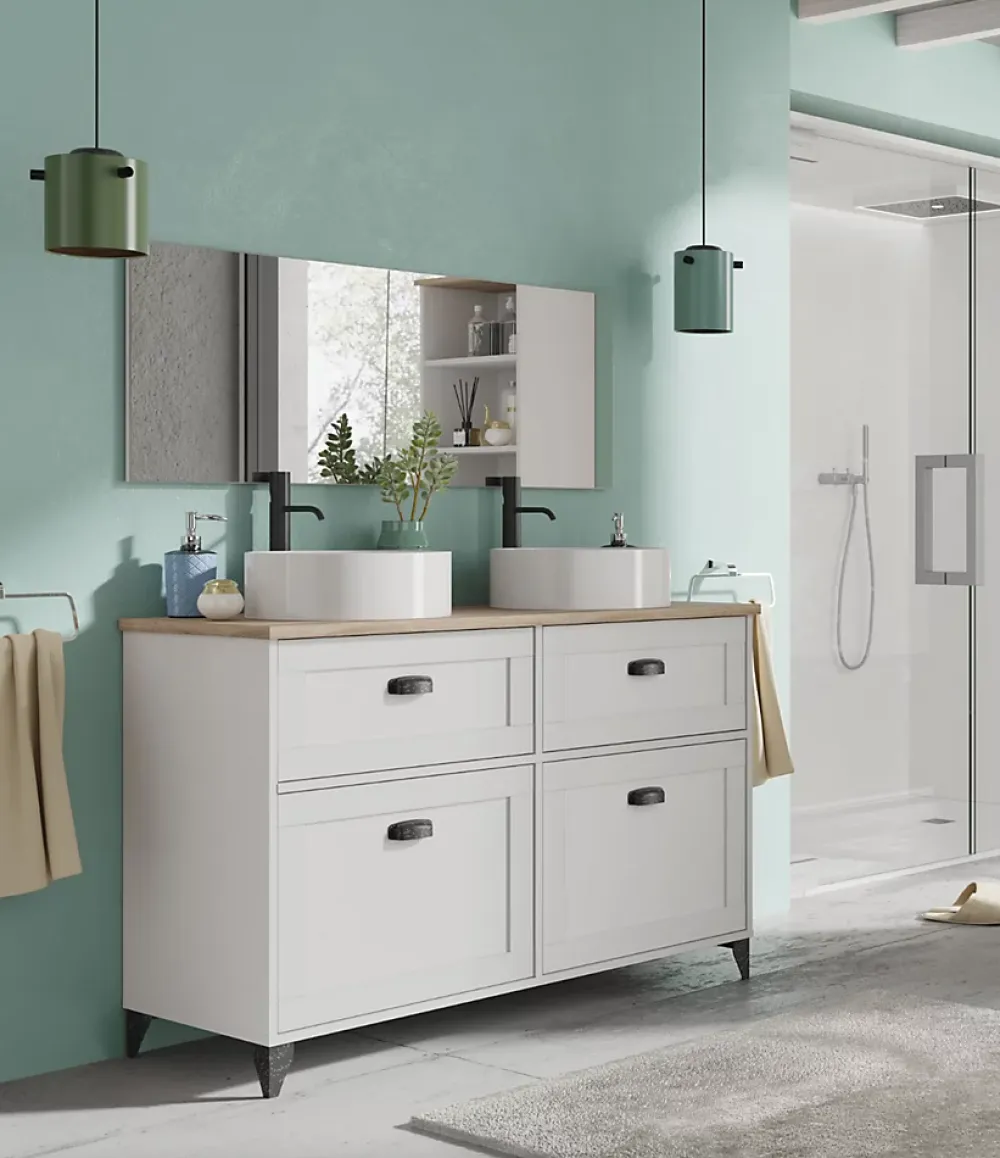 Meuble Sous-Vasque|Pegane Meuble vasque pour salle de bain coloris blanc, chêne cambrian - Longueur 120 x Profondeur 47 x hauteur 80 cm