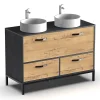 Meuble Sous-Vasque|Pegane Meuble vasque pour salle de bain coloris imitation marbre, chêne - Longueur 120 x Profondeur 50 x hauteur 80 cm