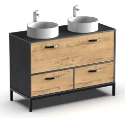 Meuble Sous-Vasque|Pegane Meuble vasque pour salle de bain coloris imitation marbre, chêne - Longueur 120 x Profondeur 50 x hauteur 80 cm