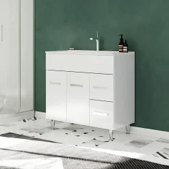 Meuble Vasque|Saniverre Meuble vasque sur pieds MADRID - simple vasque Blanc L. 100 cm -