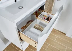 Meuble Vasque|Cooke & Lewis Meuble vasque suspendu blanc brillant l.60 cm Imandra + plan vasque blanc céramique Nira, GoodHome