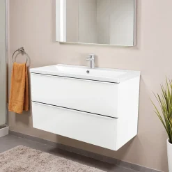 Meuble Vasque|GoodHome Meuble vasque suspendu blanc brillant l.80 cm Imandra + plan vasque blanc céramique Nira,