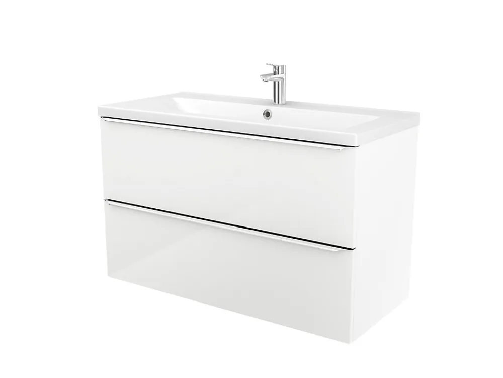 Meuble Vasque|GoodHome Meuble vasque suspendu blanc brillant l.80 cm Imandra + plan vasque blanc céramique Nira,