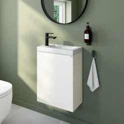 Homesight Meuble vasque suspendu blanc mat l.44 cm Imandra + plan vasque effet marbre blanc, GoodHome